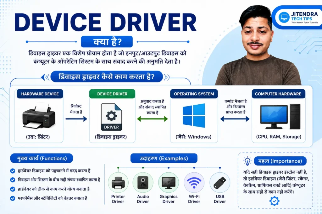 Computer Software Kya Hai? Types of Software in Hindi (2026 ) 4 Device Driver Diagram