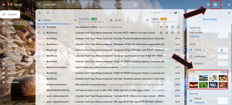 Gmail Theme Settings pc 