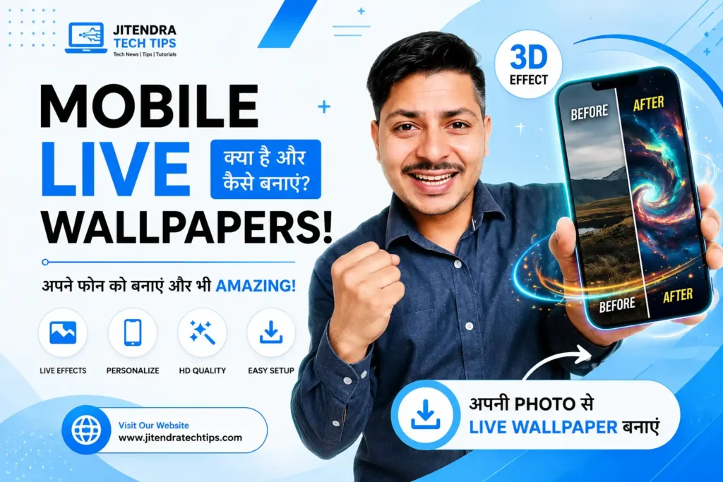 My Photo 3D Live Wallpaper feature image showing a smartphone with 3D live wallpaper effect, before and after wallpaper