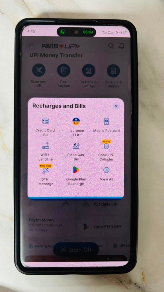 paytm app recharge and bill payment